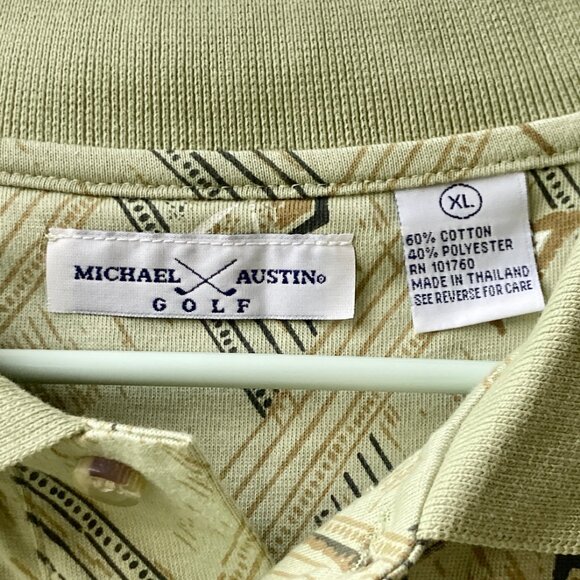 Michael Austin Golf Shirt Mens Size XL Vintage New All Over Print Clubs Flag NWT - Picture 7 of 13